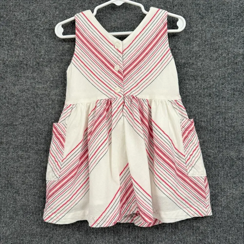 Genuine Kids Oshkosh Girls Red White Blue Sleeveless Dress Size 2T Cotton Lined